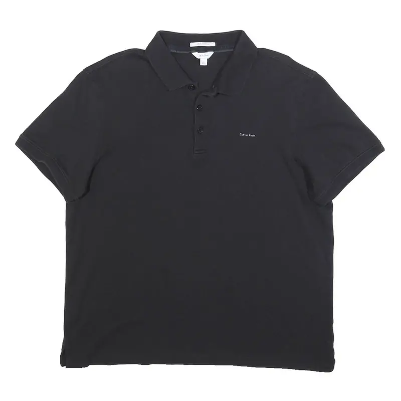 Calvin Klein Mens Black Short Sleeve Plain L Cotton Blend Polo Shirt 1