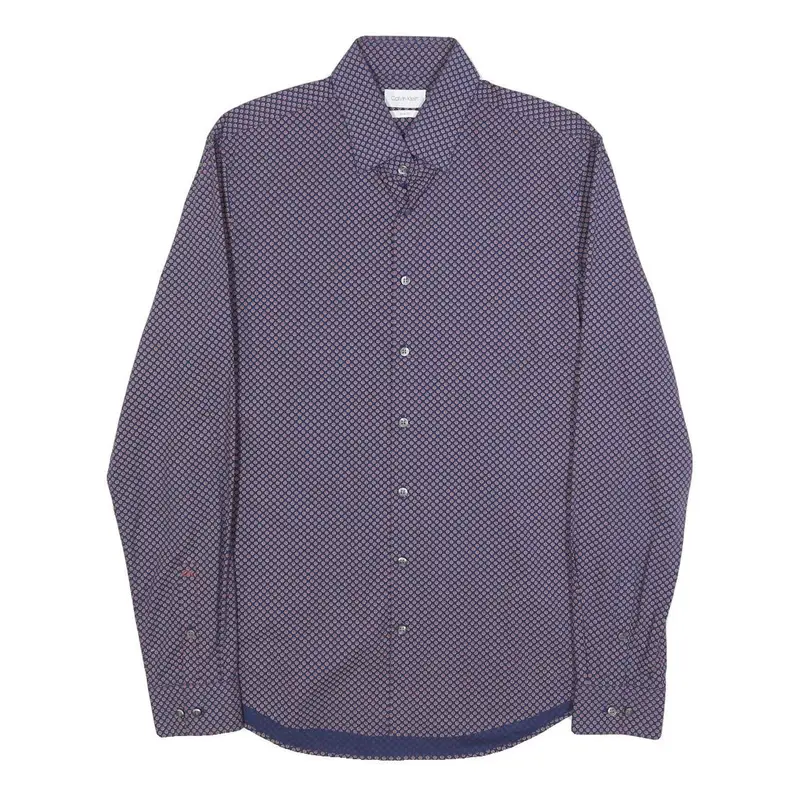 Calvin Klein Mens Blue & Pink Patterned Shirt S Cotton Blend Formal Long Sleeve 1