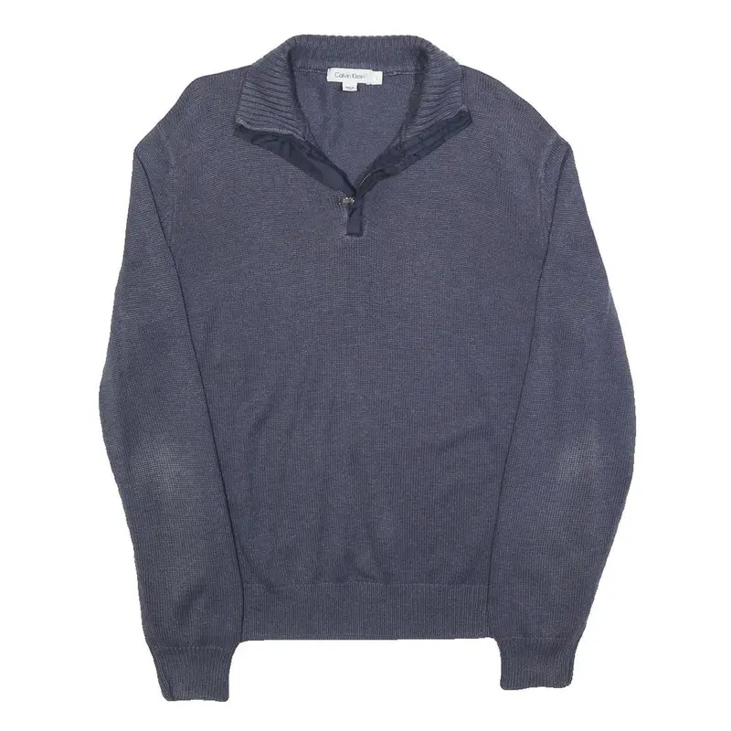 Calvin Klein Mens Blue Plain Pullover Round Neck Basic Knit L Jumper Cotton 1