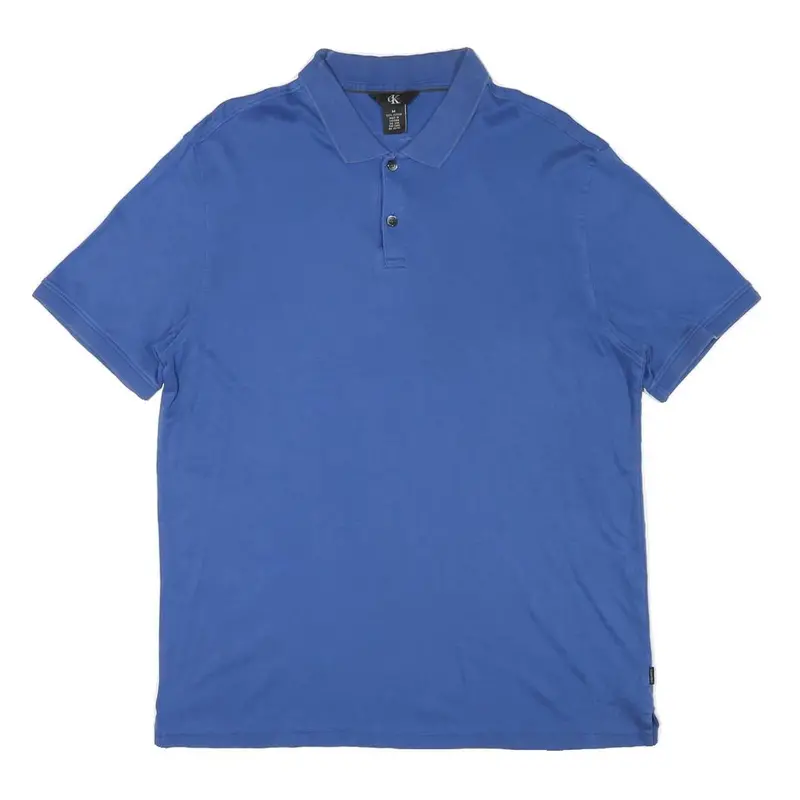 Calvin Klein Mens Blue Polo Shirt M Cotton Blend Short Sleeve Plain Classic Fit 1