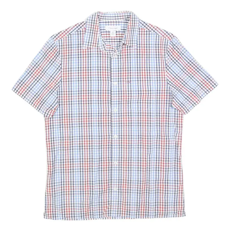 Calvin Klein Mens Blue & Red Check Short Sleeve Shirt S Cotton Casual Summer 1