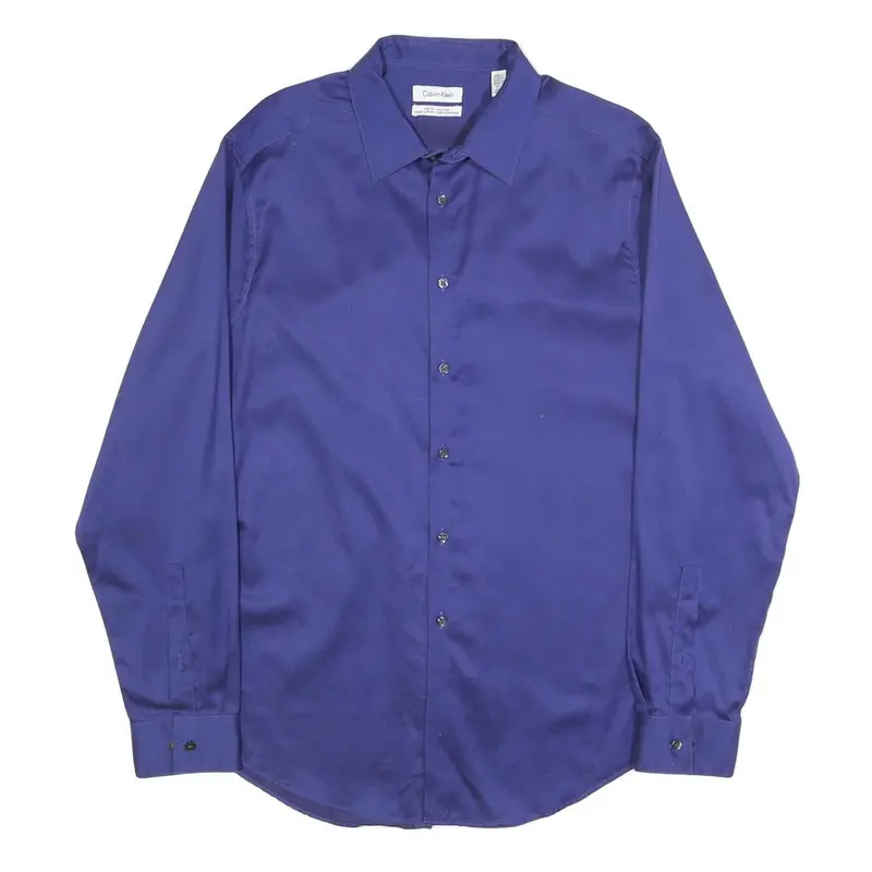 Calvin Klein Mens Blue Shirt L Cotton Long Sleeve Button Closure Classic Fit 1