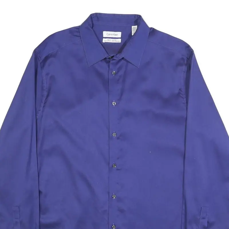 Calvin Klein Mens Blue Shirt L Cotton Long Sleeve Button Closure Classic Fit 2
