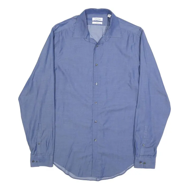 Calvin Klein Mens Blue Shirt M Cotton Classic Formal Long Sleeve Button Closure 1