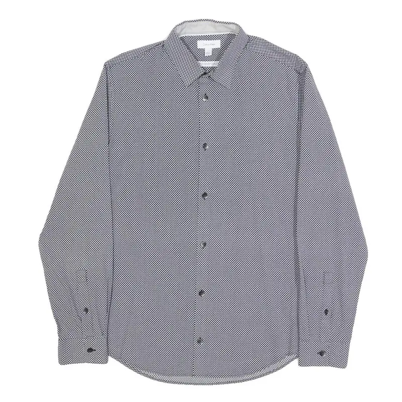 Calvin Klein Mens Blue & White Patterned Shirt S Cotton Blend Smart Casual 1