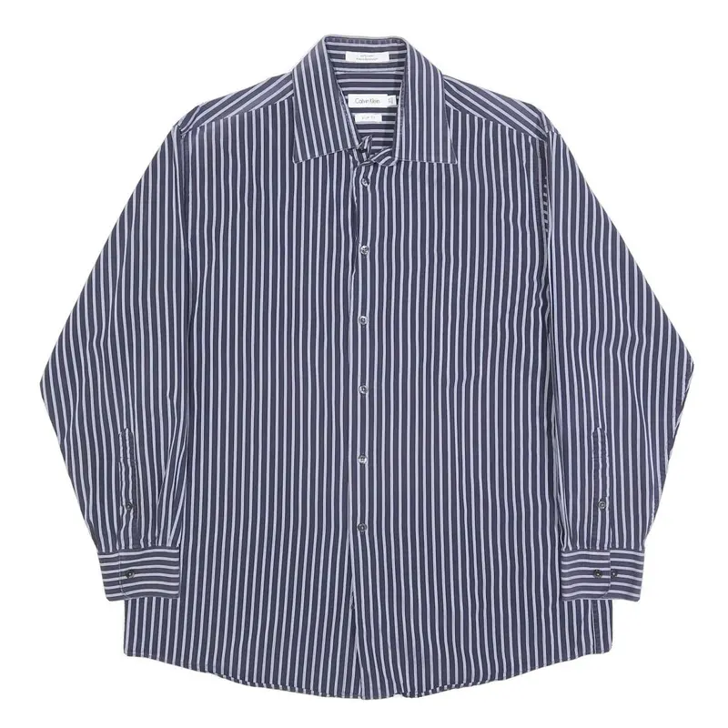 Calvin Klein Mens Blue & White Striped Shirt Xl Smart Casual Cotton Button 1