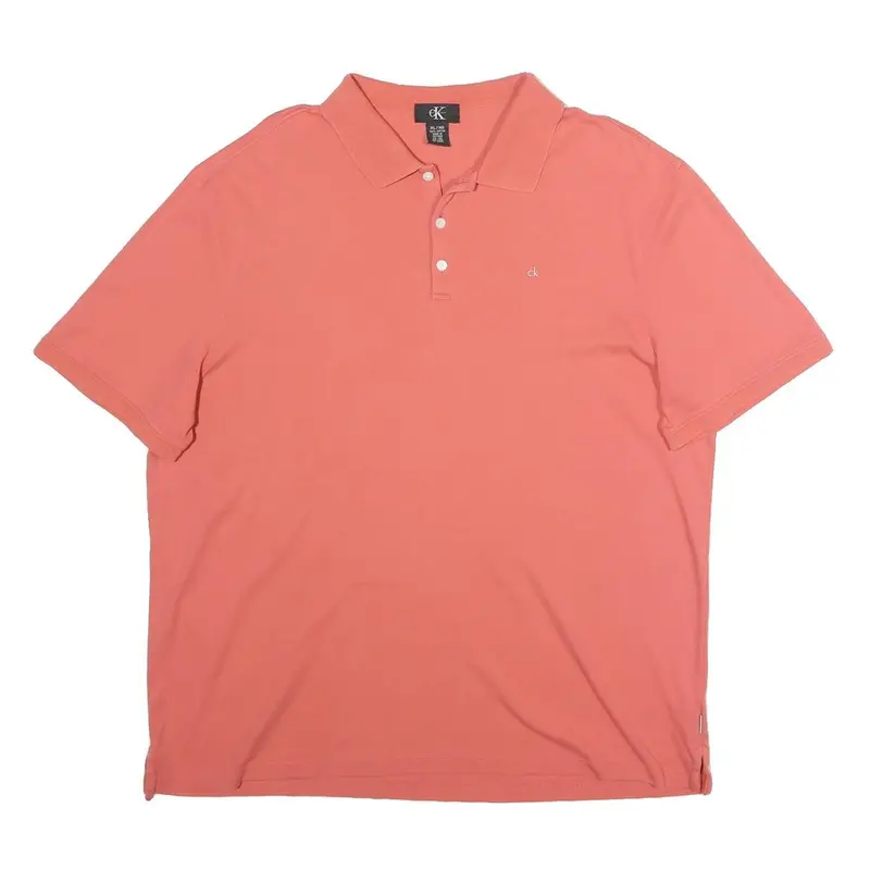 Calvin Klein Mens Coral Pink Short Sleeve Plain Xl Cotton Blend Polo Shirt 1