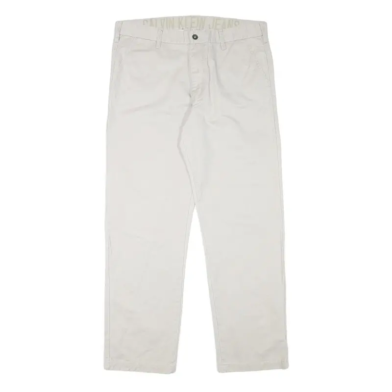Calvin Klein Mens Cotton Blend Beige Regular Fit Straight Leg Trousers W36 L30 1