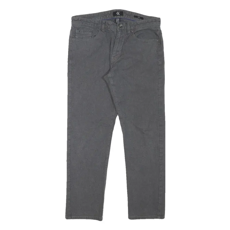 Calvin Klein Mens Cotton Blend Grey Slim Straight Trousers W32 L28 Casual Zip 1