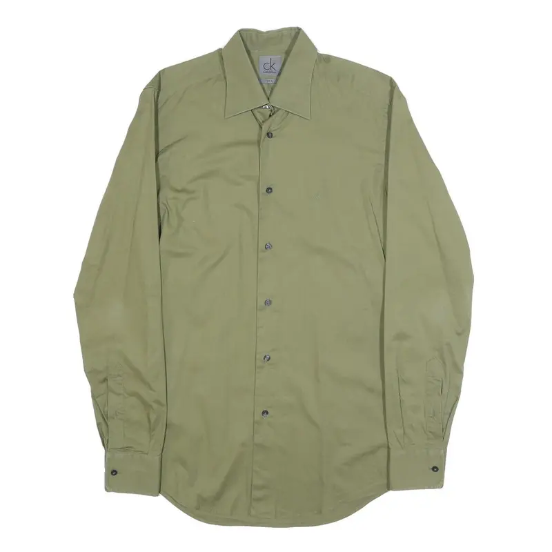 Calvin Klein Mens Green Plain Shirt S Classic Fit Button Down 1