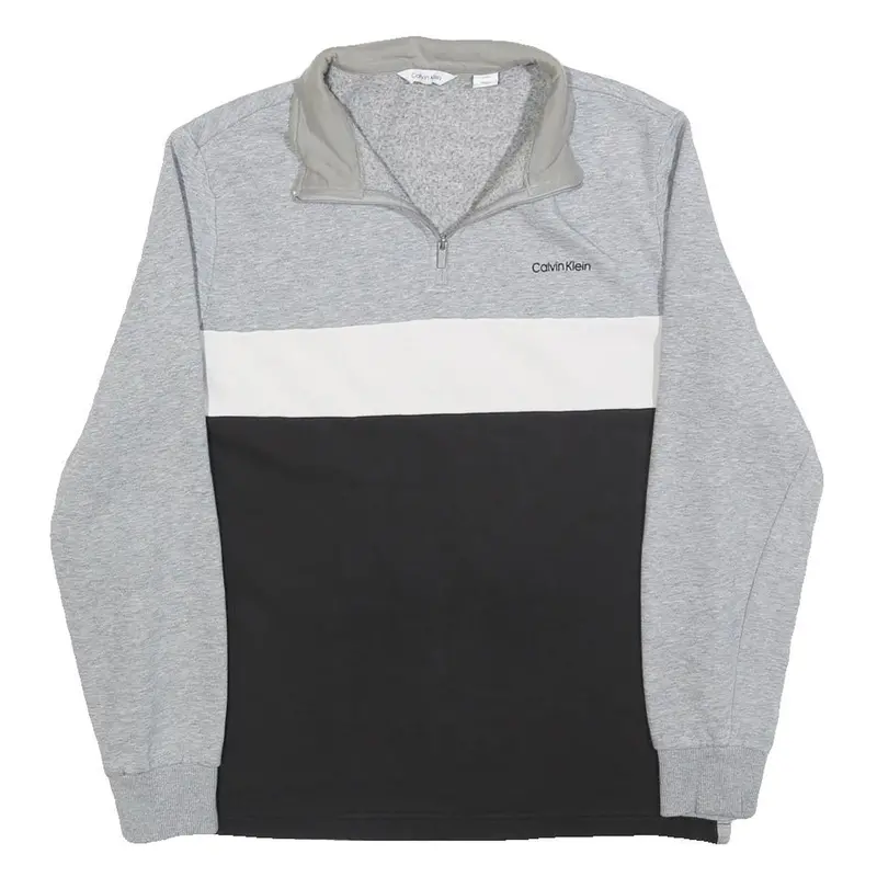 Calvin Klein Mens Grey & Black & White Quarter Zip S Sweatshirt Cotton Pullover 1