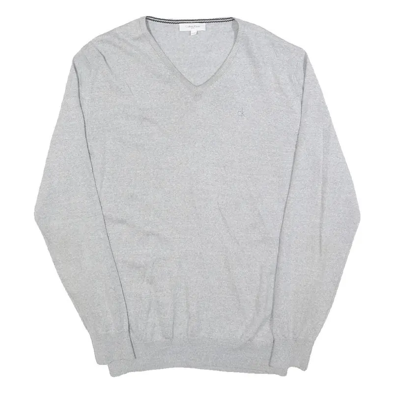 Calvin Klein Mens Grey Patterned Wool Blend V-Neck Jumper L Soft Warm Comfort 1