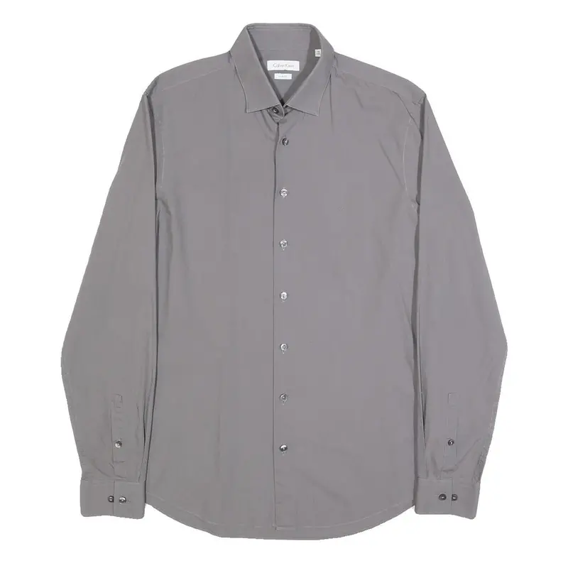 Calvin Klein Mens Grey Plain Shirt S Cotton Blend Casual Button Down Long Sleeve 1