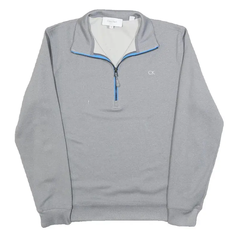 Calvin Klein Mens Grey Pullover Plain 1/4 Zip Jumper S Polyester Blend 1