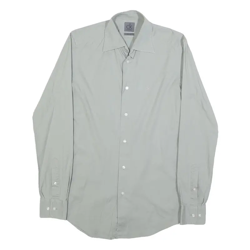 Calvin Klein Mens Grey Shirt Xs Classic Cotton Blend Long Sleeve Casual 1