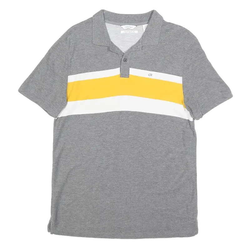 Calvin Klein Mens Grey & Yellow Colourblock Short Sleeve Polo Shirt S 1