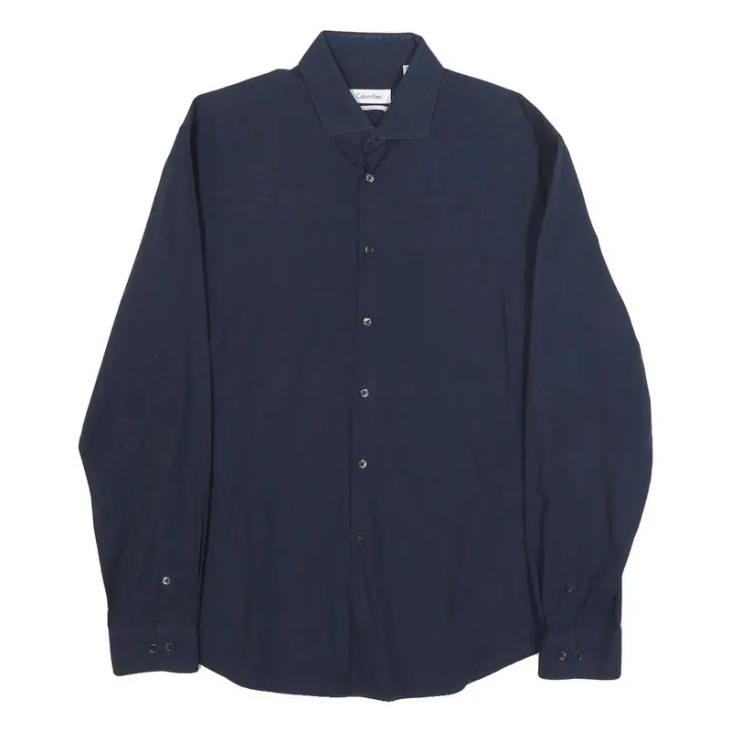 Calvin Klein Mens Navy Blue Shirt L Cotton Long Sleeve Button Casual Formal 1