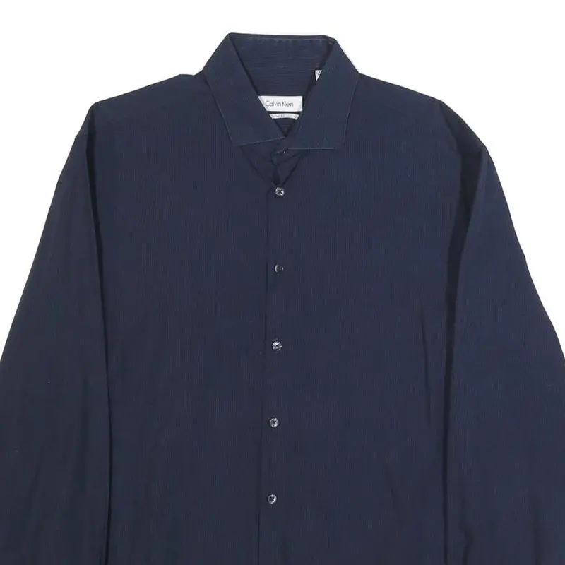 Calvin Klein Mens Navy Blue Shirt L Cotton Long Sleeve Button Casual Formal 2