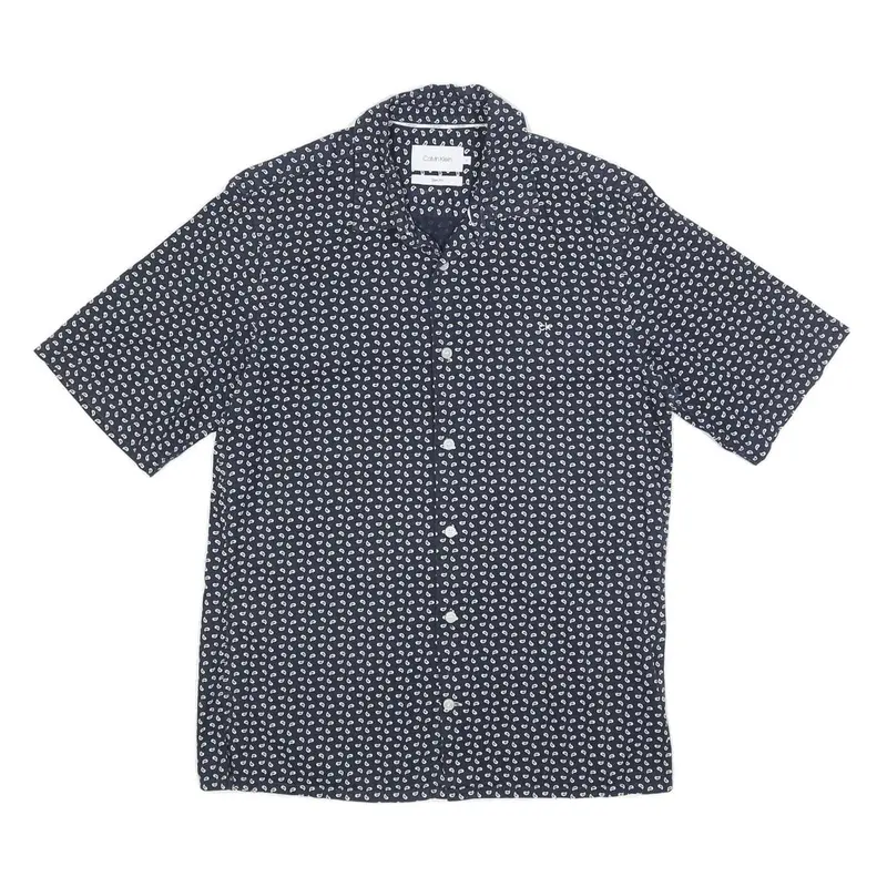 Calvin Klein Mens Navy Blue & White Printed Shirt S Cotton Blend Casual Summer 1