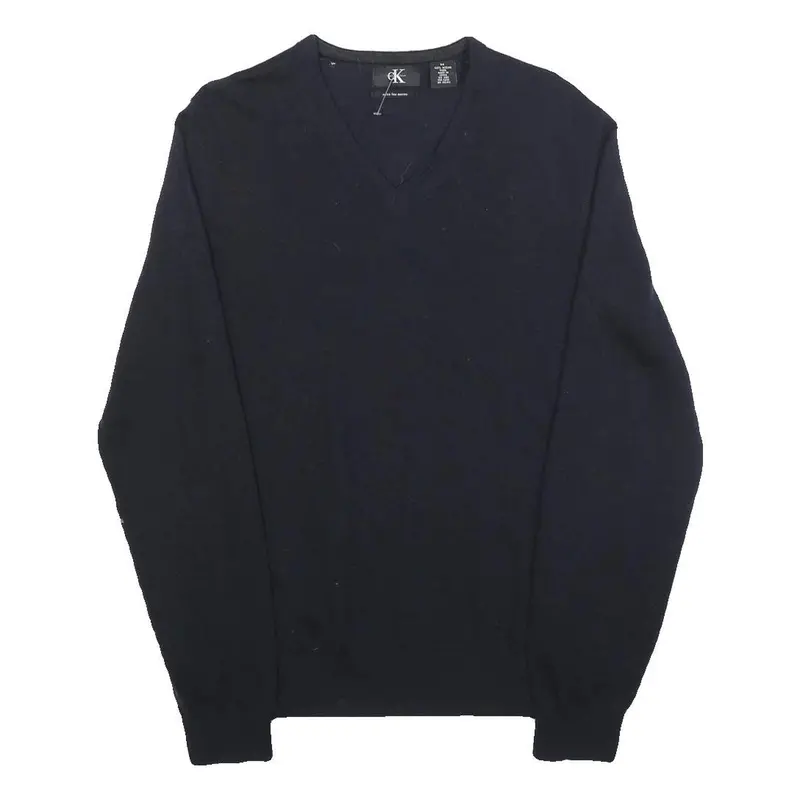 Calvin Klein Mens Navy Plain V-Neck Basic Knit Jumper M Wool Classic Soft 1