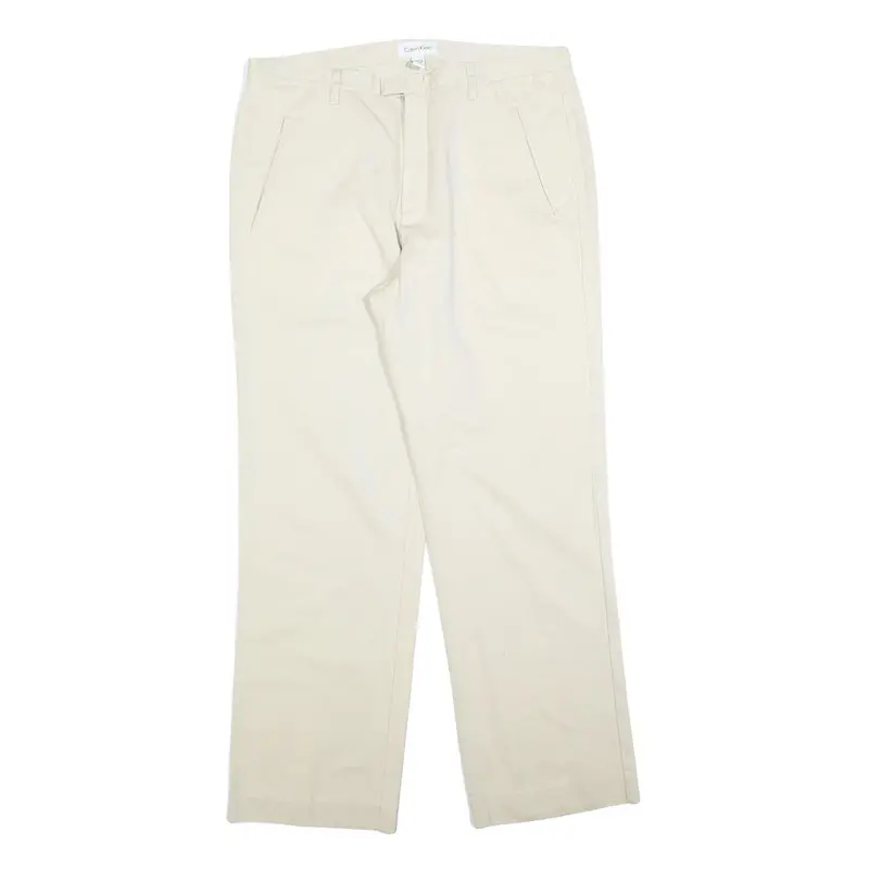 Calvin Klein Mens Regular Fit Beige Cotton Blend Trousers W36 L32 Classic Zip 1