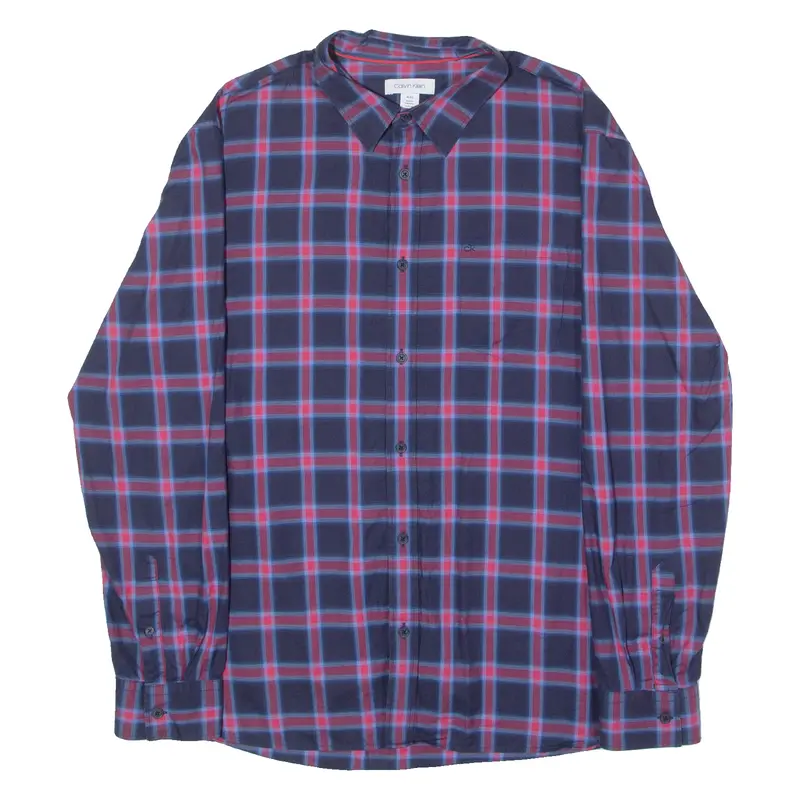Calvin Klein Mens Shirt Blue Check Long Sleeve Xl 1
