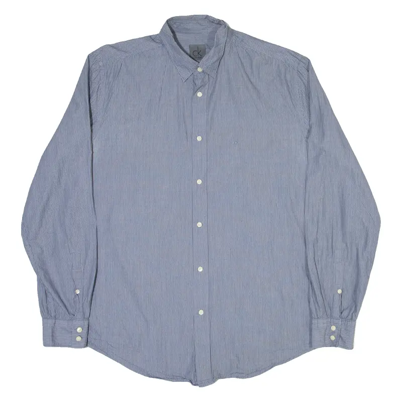 Calvin Klein Mens Shirt Blue Striped Long Sleeve L 1