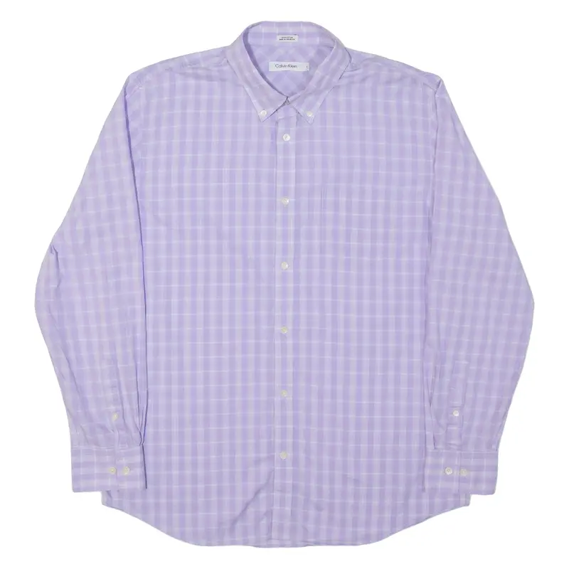Calvin Klein Mens Shirt Purple Plaid Long Sleeve L 1