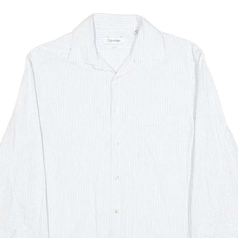 Calvin Klein Mens White & Grey Pinstripe Shirt M Formal Cotton Blend Long Sleeve 2