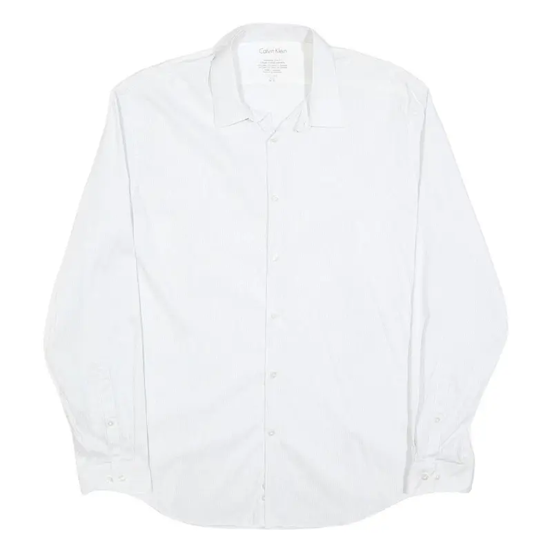 Calvin Klein Mens White L Cotton Blend Shirt Long Sleeve Button Down Collar 1