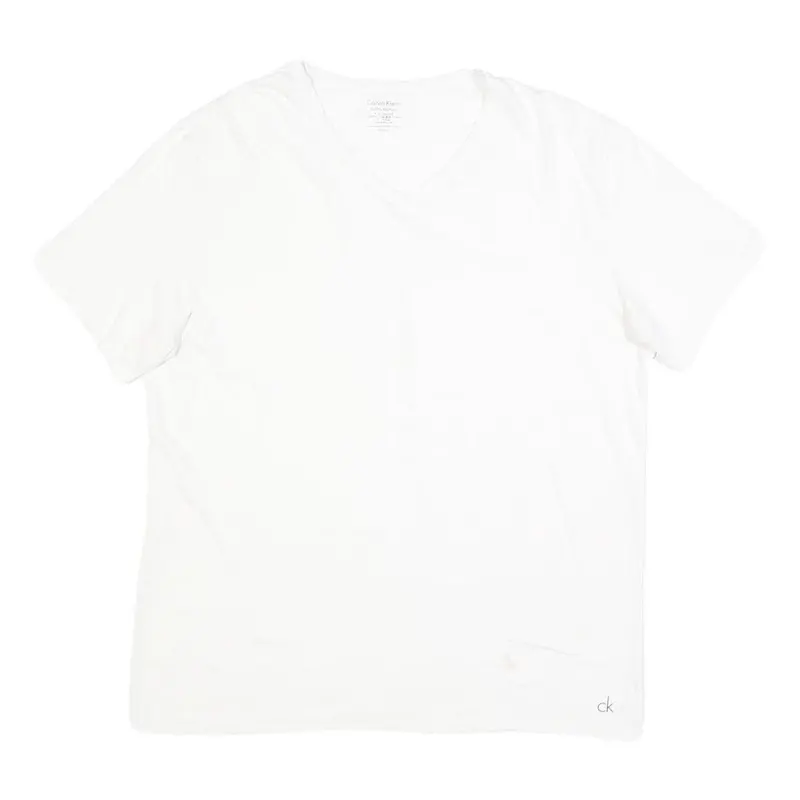 Calvin Klein Mens White V-Neck T-Shirt Xl Plain Cotton Blend Casual Summer 1