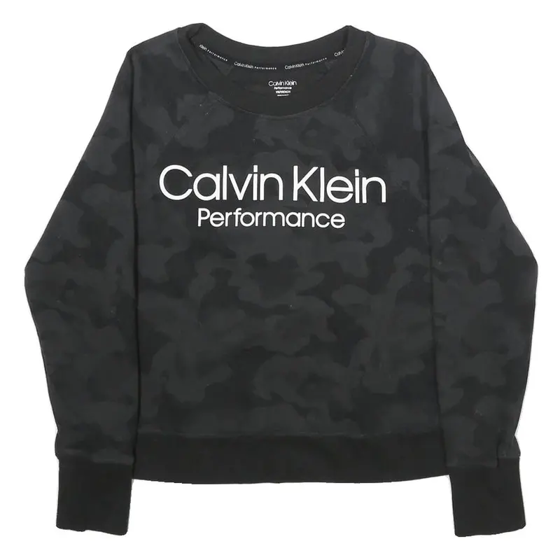 Calvin Klein Performance Womens Black Camouflage Crew Neck Xs Sweatshirt 1