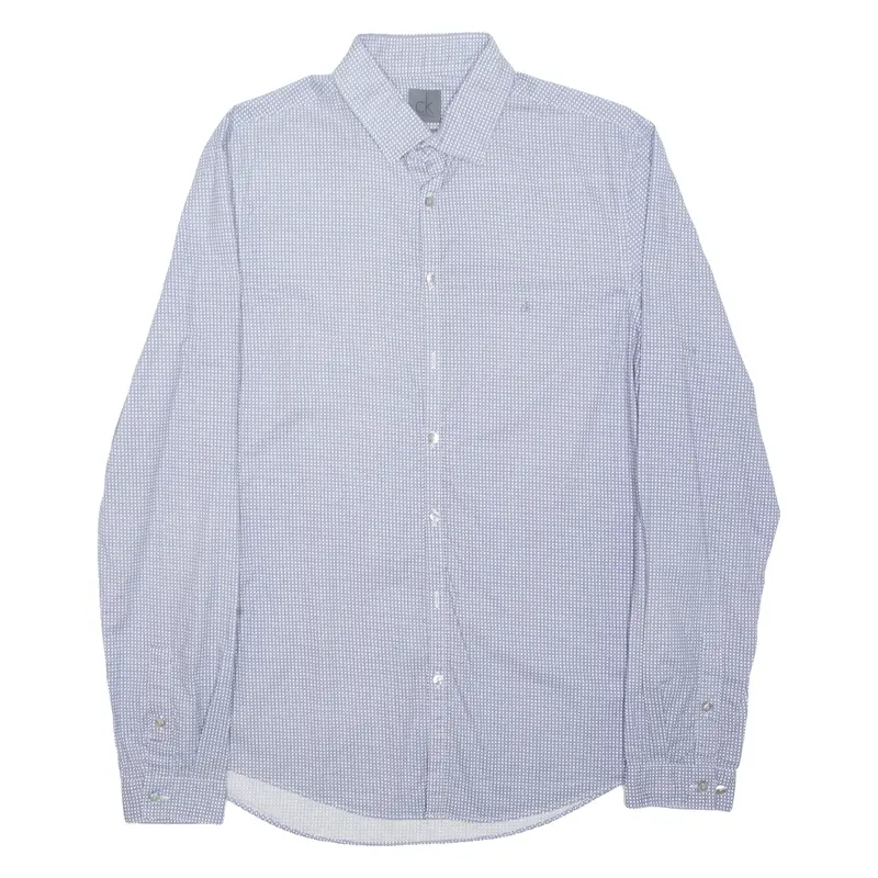 Calvin Klein Slim Fit Mens Formal Shirt Blue Check Long Sleeve M 1