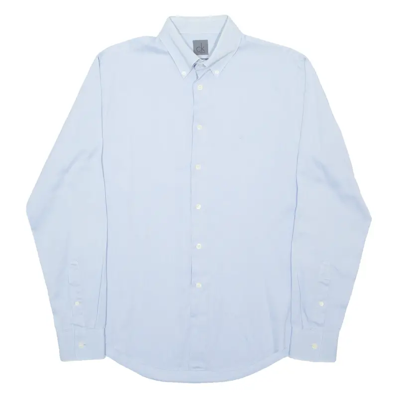 Calvin Klein Slim Fit Mens Plain Shirt Blue Long Sleeve M 1