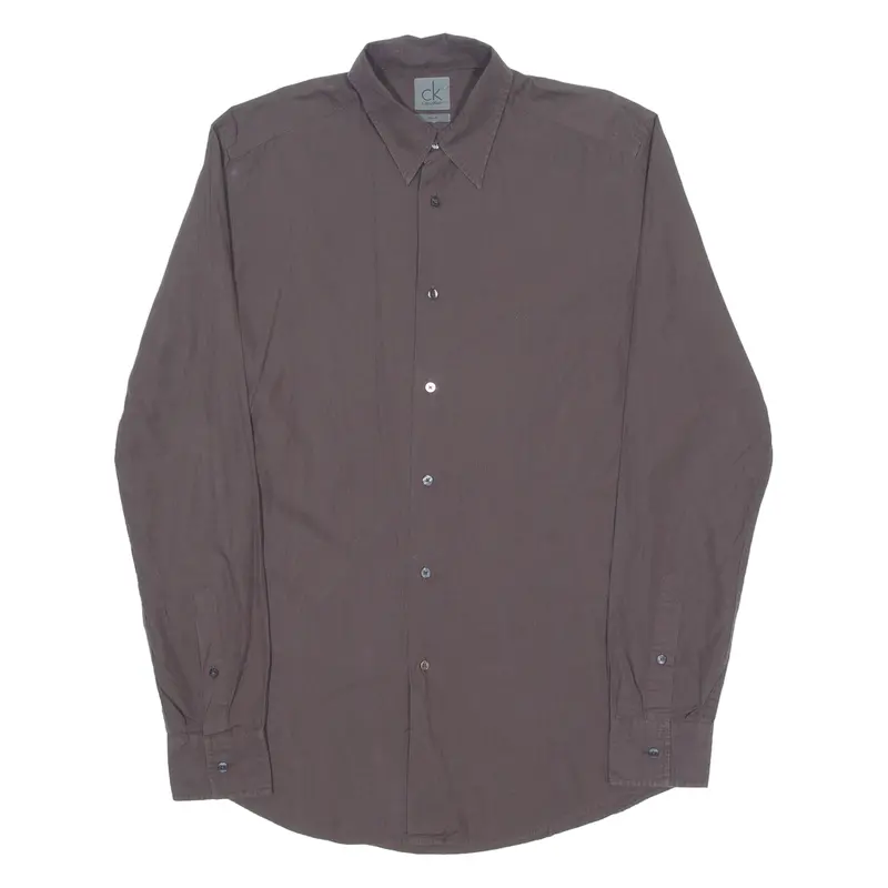 Calvin Klein Slim Fit Mens Plain Shirt Brown Long Sleeve M 1