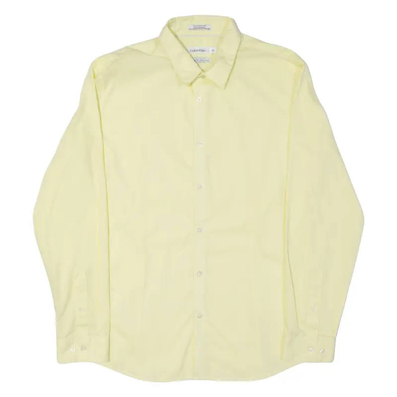 Calvin Klein Slim Fit Mens Plain Shirt Yellow Long Sleeve L 1