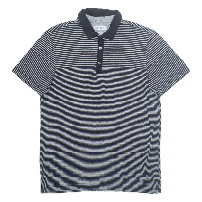 Calvin Klein Slim Fit Mens Polo Shirt Black Striped M 1