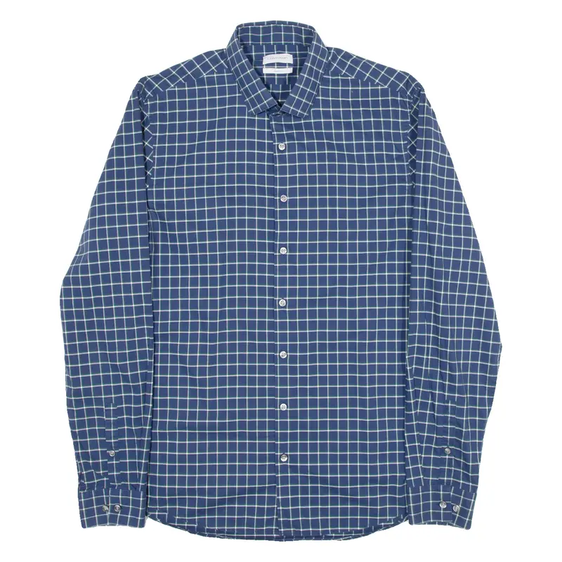 Calvin Klein Slim Fit Mens Shirt Blue Check Long Sleeve M 1