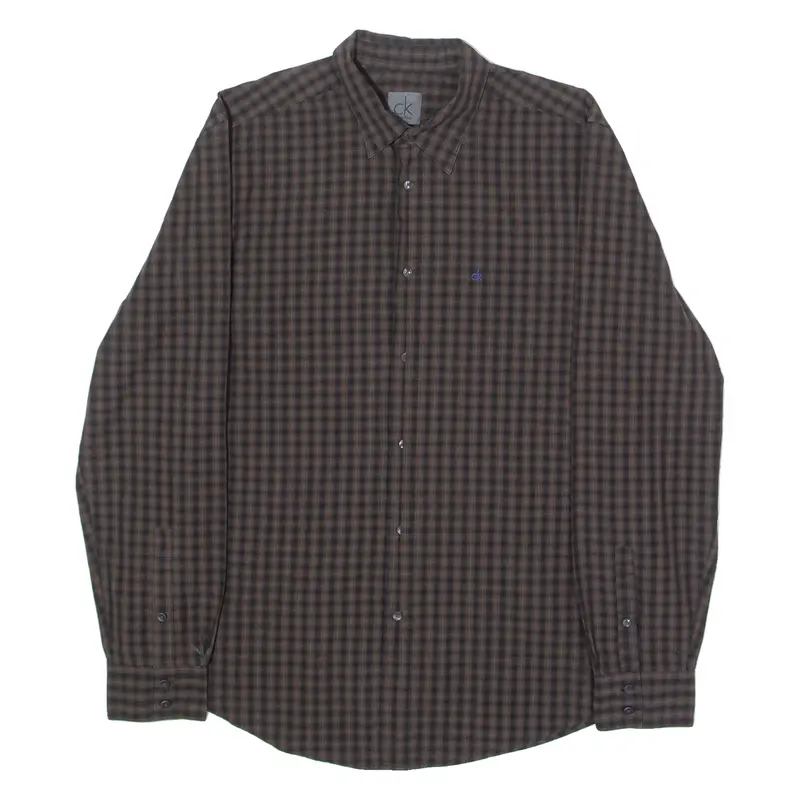 Calvin Klein Slim Fit Mens Shirt Brown Check Long Sleeve Xl 1