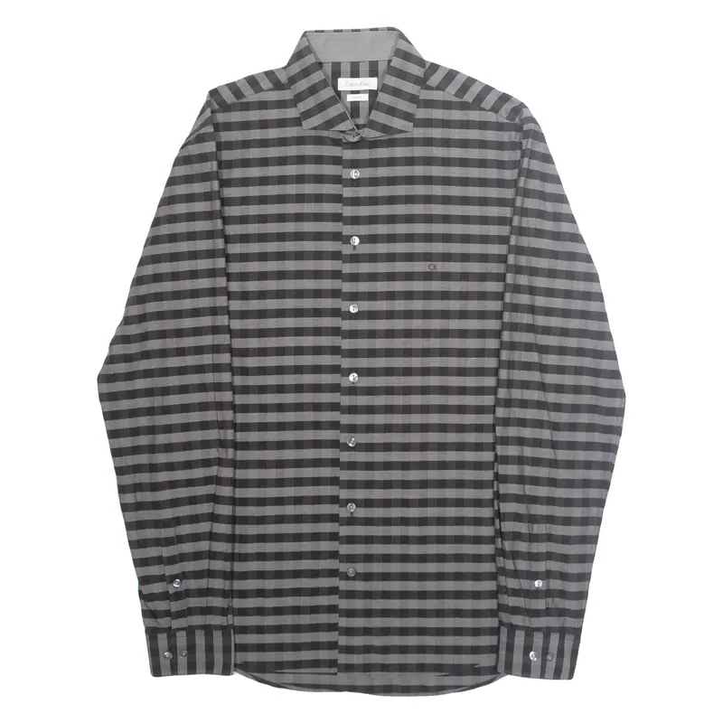 Calvin Klein Slim Fit Mens Shirt Grey Check Long Sleeve L 1