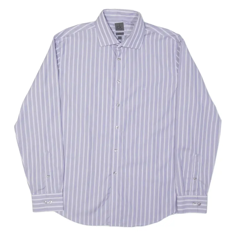 Calvin Klein Slim Fit Mens Shirt Purple Striped Long Sleeve L 1