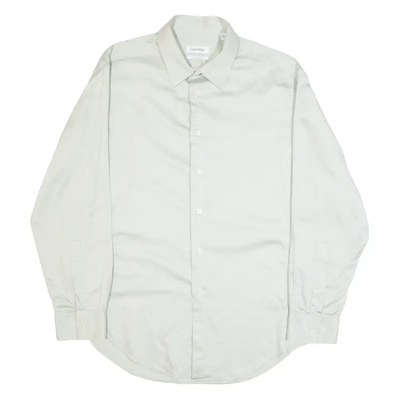 Calvin Klein Slim Fit Stretch Mens Plain Shirt Grey Long Sleeve L 1