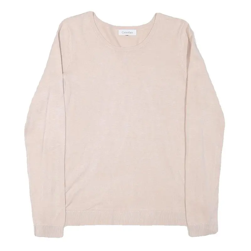 Calvin Klein Womens Beige Plain Cotton Blend Jumper Crew Neck Basic Knit M 1