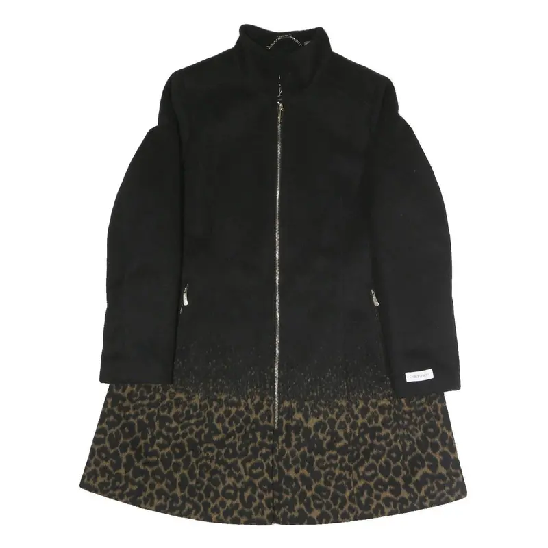 Calvin Klein Womens Black & Brown Leopard Print Zip Jacket L Polyester Blend 1