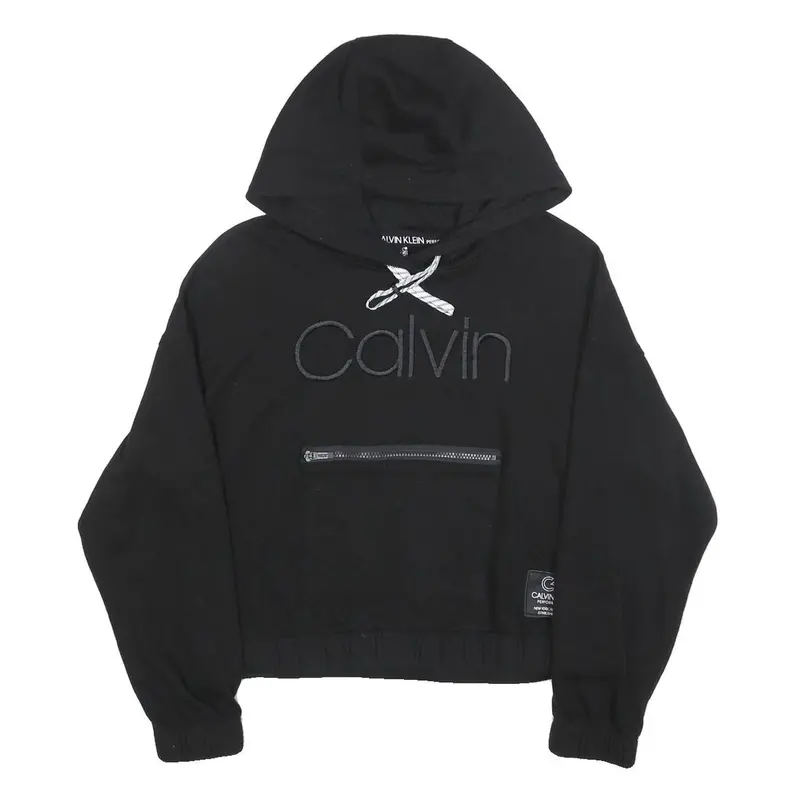 Calvin Klein Womens Black Hoodie M Cotton Pullover Logo Zipped Pocket 1