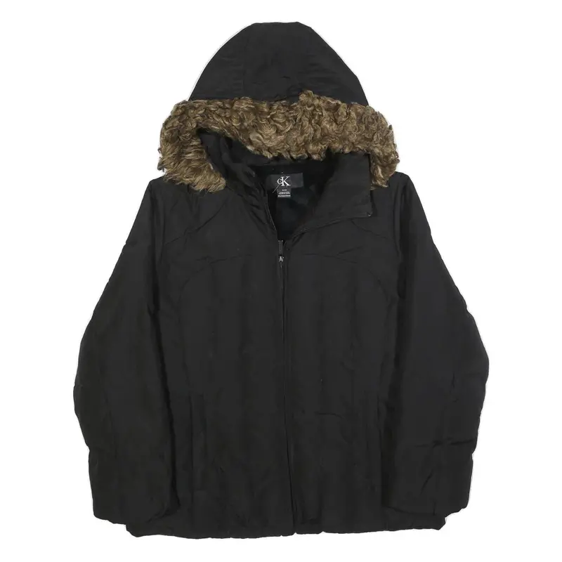 Calvin Klein Womens Black Jacket Xl Polyester Blend Hooded Zip Plain Winter Coat 1