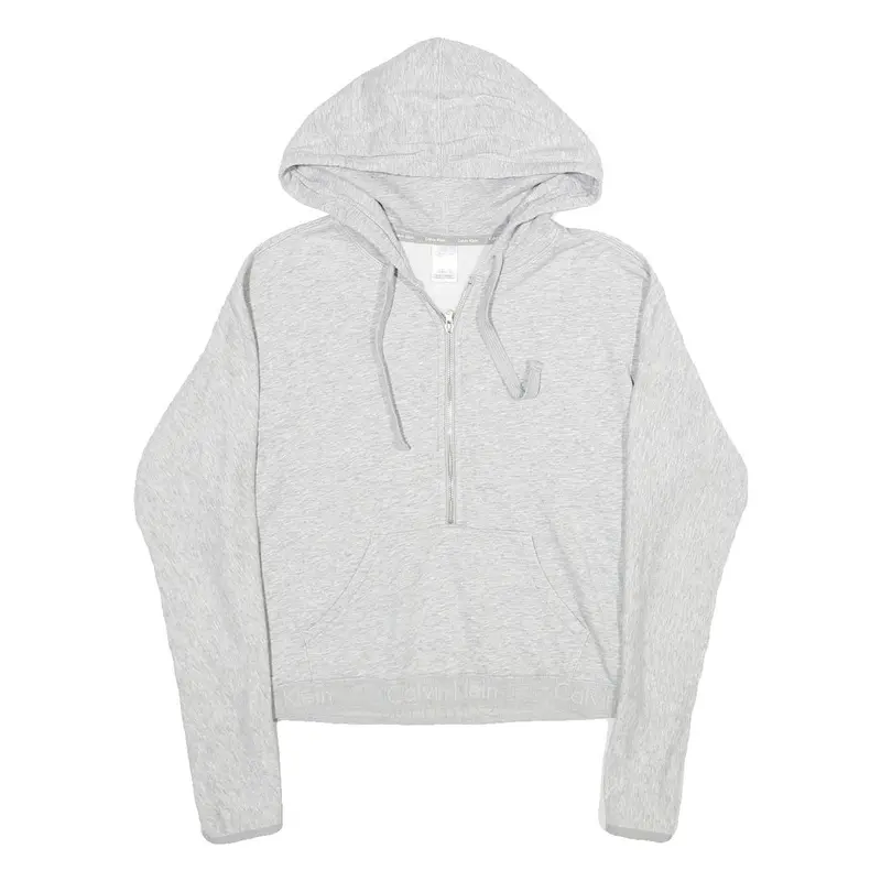 Calvin Klein Womens Grey Pullover Hoodie S Half Zip Sweatshirt Casual 1