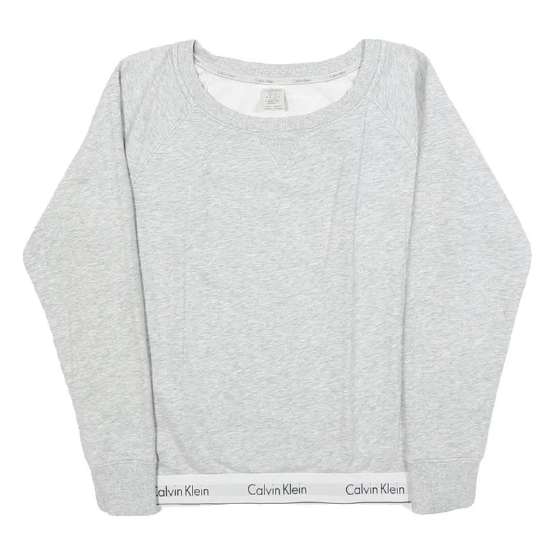 Calvin Klein Womens Grey Sweatshirt Crew Neck S Logo Trim Pullover Cotton Blend 1
