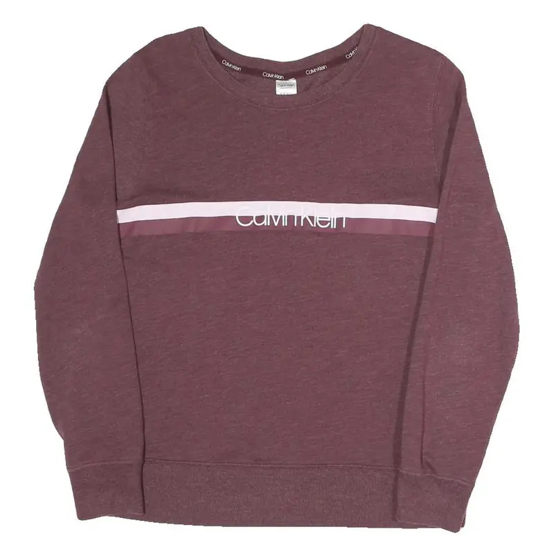 Calvin Klein Womens Maroon & Pink Logo Print Pullover Crew Neck M Cotton Blend 1