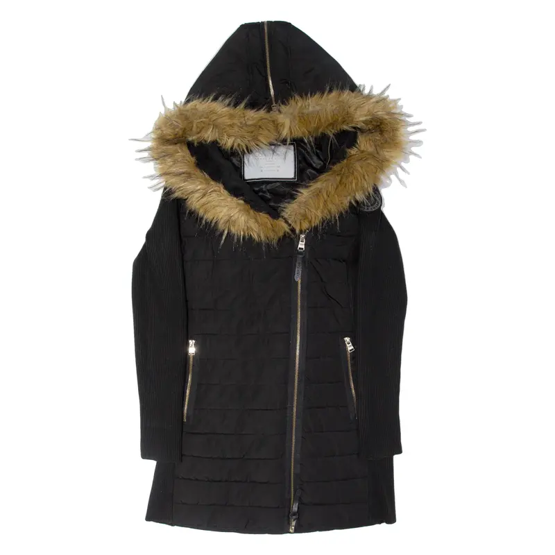 Calvin Klein Womens Parka Coat Black Hooded Xs 1